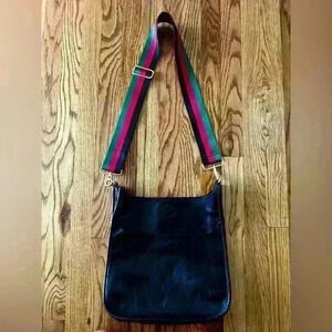 Adhorned Black Messenger Bag with Crossbody Strap. Vegan leather